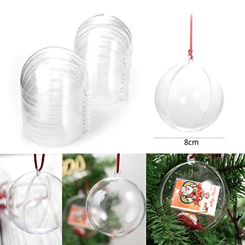 BUBBLEFISH Christmas Ornaments Ball, 10 Pack 80mm DIY Clear Plastic Fillable Ornaments Ball Set, Christmas Decorations Tree Balls for New Years Present Holiday Wedding Party Home Decor Bath Bomb - Thumbnail 3