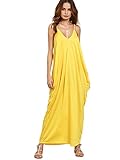 Verdusa Women's Spaghetti Strap V-neck Side Pockets Loose Maxi Dress Yellow XL