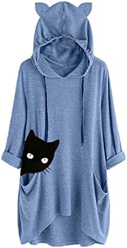 Wascoo Pullover Hoodie Plus Size for Women Cute Cat Ear Sweatshirt Jumper Pullover Tops with Pocket Oversize M-5XL