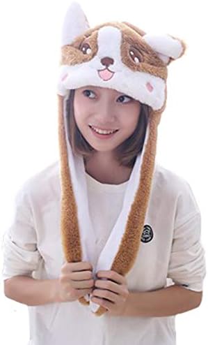 MIGHTYCOS Women's Funny Plush Corgi Hat with Ears Adult Ear-Moving Winter Cap Dress up Accessory for Girls