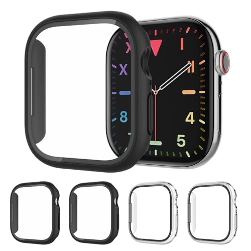AOTUAO 4 Pieces Case Compatible with Apple Watch Series 11 10 46mm, Slim Hard PC Tempered Glass Screen Protector for iWatch Series 11 10 46mm (2 Black + 2 Transparent)