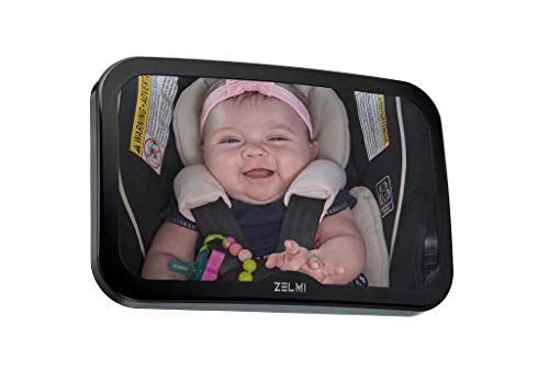 Baby car Mirror for Back seat – View Infant in Rear Facing Car Seat – Best Newborn Safety with Secure Headrest Double-Strap – with Wide Crystal Clear View, Shatterproof.