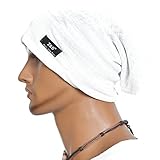 FORBUSITE B018 Distressed Stripe Slouch Beanie Skull Cap for Summer (White)