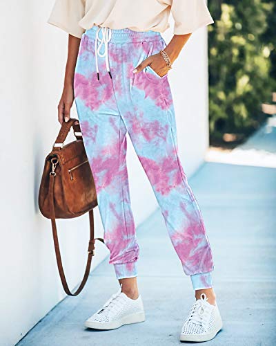 Seyorz Women\'s Joggers Pants Tie Dye Sweatpants Cuffed Soft Jogging Pants with Pockets Drawstring Design(Purple, XX-Large)