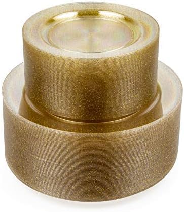 MATANA 120 Premium Clear Hard Plastic Plates with Gold Glitter, 60 x 26cm, 60 x 19cm
