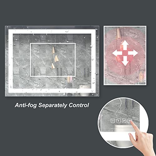 HAUSCHEN 36x48 inch LED Lighted Bathroom Vanity Mirror with CRI 95 Dimmable Brightness Light