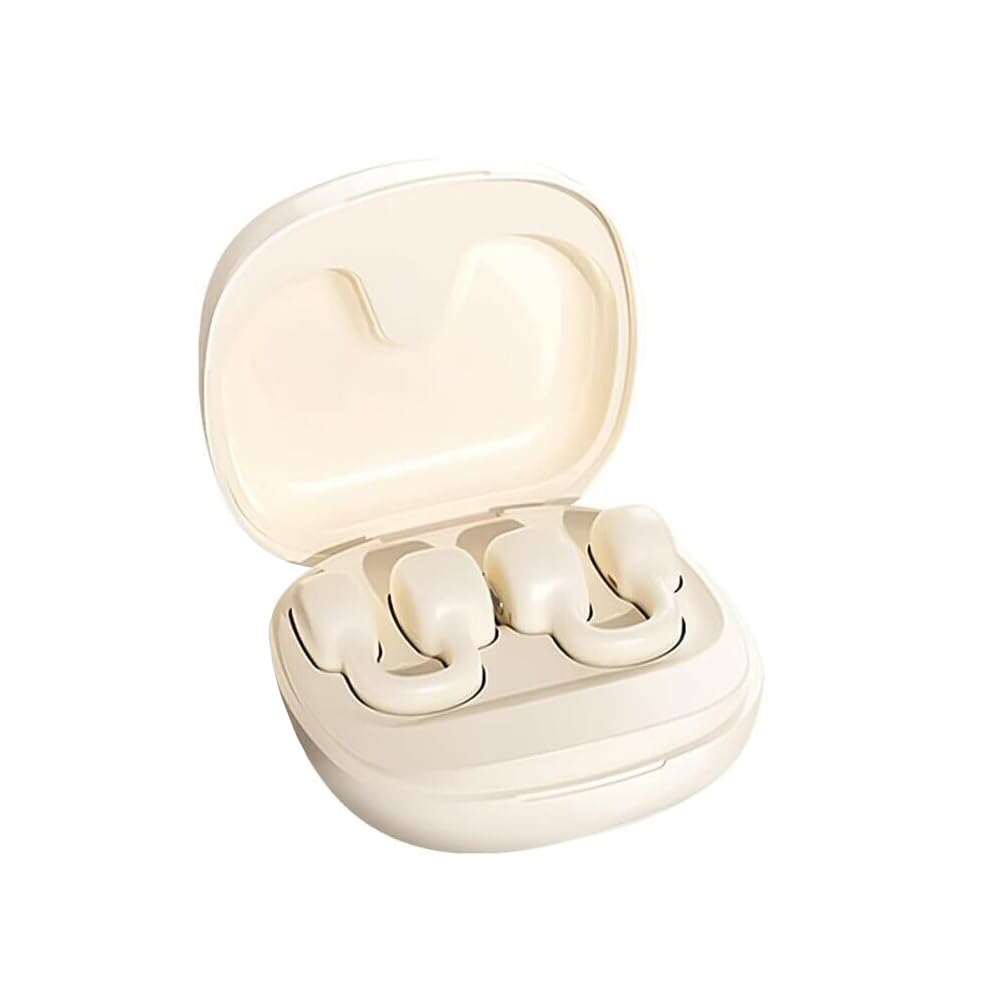 SLuB open-ear earphones, Bluetooth 5.4 headphones, sports headphones with clip design, touch control, waterproof, compatible with iOS/Android.（Beige