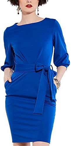 xingoukeji Women's Sheath Dress Knee-Length Lace-up Formal Pencil Dress Half Sleeve Casual Working Office Dress, L