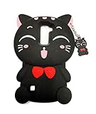 XKAUDIE 3D black Lucky Fortune Cat Kitty with Cute Bow Tie Silicone Rubber Phone Case Cover for OPPO R9