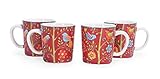 Bico Red Spring Birds Ceramic 18oz Mugs, Set of