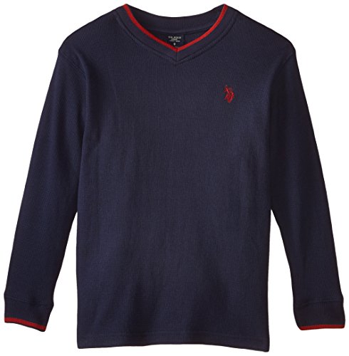 U.S. Polo Assn. Big Boys' V-Neck Thermal Pullover, Classic Navy, 10/12