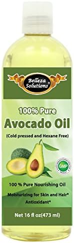Belleza Solutions Avocado Oil 16 OZ - 100% Pure Cold pressed and Hexane free - No Synthetic Preservatives, Colors or Fragnances - Natural Moisturizer from Head to Toe &amp; Best Carrier Oil - Works wonders for your hair, scalp, face, body and feet. Perfect for massaging