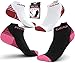 Physix Gear Short Compression Socks for Men & Women - Best Low Compression Socks Women & Men with Arch Support, Ideal for Running, Plantar Fasciitis comfort, and Swelling - Ankle, Pink/White, S/M
