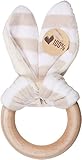 Olives and Pickles Organic Plush Wooden Teether, Crinkle Bunny Ears, Small