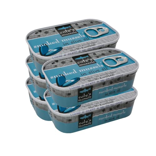 COLES SMOKED MUSSELS CANNED IN OLIVE OIL 5 pack of Canned Mussels