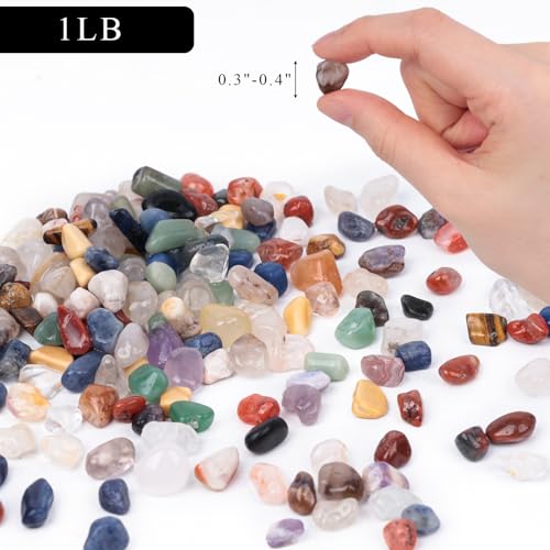FUTUREPLUSX 1LB Quartz Stones Assorted, Natural Rocks Tumbled Gemstones 0.3-0.4inch Tumbled Chips for Home Decoration Vases Reiki Meditation