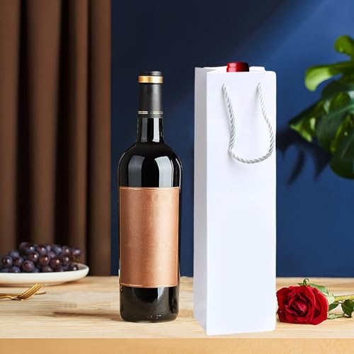 Wine Gift Bags, Pack of 20 Paper Wine Bags, Ideal for Birthday Party, Christmas, Wedding, Banquet with Handles for Wine Bottles, White