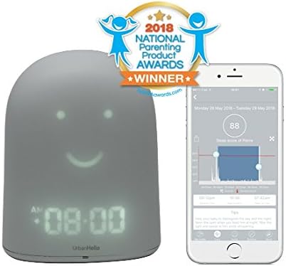 UrbanHello REMI - 5-in-1 Toddler Sleep Trainer - Baby & Children Sleep Tracker - Night Light & Music - Bluetooth speaker - Secure Two-Way Communication Baby Monitor - Sleep Training Clock - Grey Color