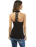 PattyBoutik Women Crochet Lace Inset Halter Crossover Blouse (Black Small)