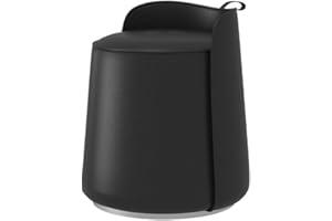 Modern Leather Footstool, Ottoman with Portable Handle, Solid Wood Vanity Chair, Round Dressing Stool for Living Room, Bedroo