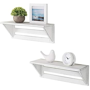 MyGift Set of 2 Vintage White Wood 17-Inch Wall-Mounted Shelves