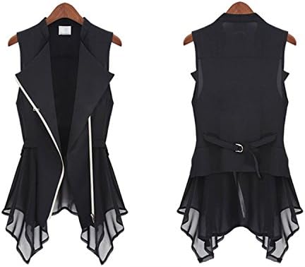 Penin Plus Size Chiffon Stiching Asymmetry Zipper Women'S Vest Summer Black Sleeveless Shirt White Waistcoat Slim Female Vest