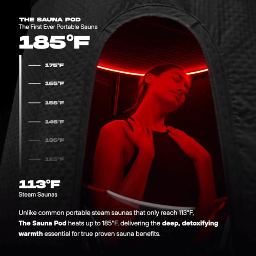 THE POD COMPANY The Sauna Pod - Portable Personal Dry Sauna for Recovery & Wellness - for Athletes & Everyday Users - Includes Red LED Light, Heater & Foldable Chair - Hot Air Technology - Up to 185