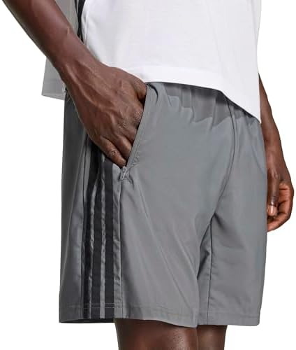 Hombre Workout Essentials Base 3 Stripes Woven Short 7 Inches Shorts, Grey Five/Black, M