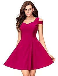 Vestido skater para fiesta de cóctel con hombros fríos rosa intenso de InsNova