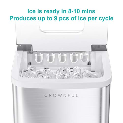CROWNFUL Ice Maker Machine for Countertop, 9 Bullet Ice Cubes S/L Ready