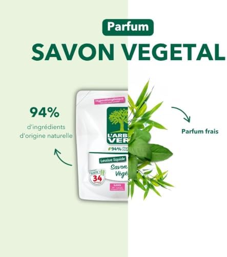- Recharges Lessive Liquide au Savon Végétal - Hypoallergénique - Sans allergènes - 33 lavages - 1,5 L - Certifiée Écolabel Européen - Approuvée par les médecins allergologues de l’ARCAA