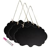 officematters 8 x 12 inch Wooden Double Sided Hanging Chalkboard Signs, Vintage Erasable Message Board Sign with Hanging String for Wedding Kitchen Party Decoration, 3 Pack