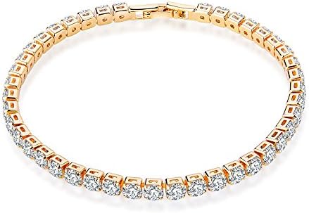 Sinosso 0.5 Carat Round 18K Gold Plated Cubic Zirconia CZ Tennis Bracelet for Women 8.3 Inch