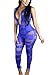 CRF Women's Sexy Sleeveless Deep V-neck See Through Bodycon Clubwear Romper Jumpsuit (Medium, Blue)