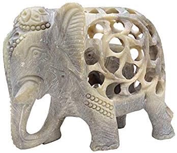 ETROVES 5” Inch Elephant Figurines - Symbol of Strength - Statue of Mother Elephant with Baby Inside -Unique Soapstone Art Sculpture - Good Luck Charm for Home Decor
