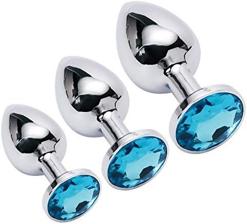 3Pcs/Size Stainless Steel Plug Anale Diamonds Beginner(Light Blue)