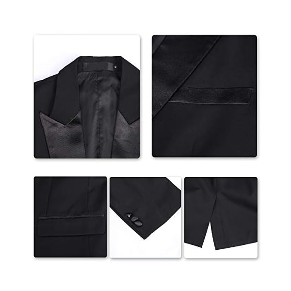 Mens Black Tux Suit Jacket One Button Satin Peaked Lapel Dress Blazer Sport Coat - Image 5