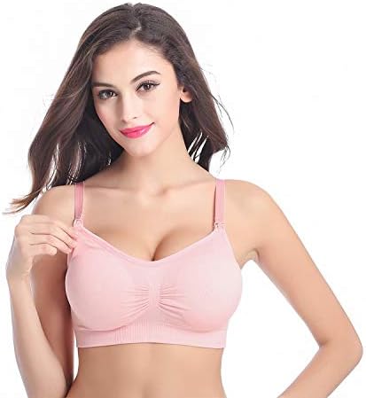 vhidfsjgdsfik New pregnant women without rims front buckle large size nursing bra feeding adjustment gathered seamless bra underwear pink XXXL