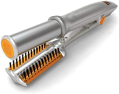 Hair Curler Ceramics,2 in 1 Hair Straightener and Curling Tongs with Temperature control for Dry and wet hairbrush Rotating,Silver