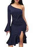 AlvaQ Women Side Slit One Shoulder Mermaid hem Dress
