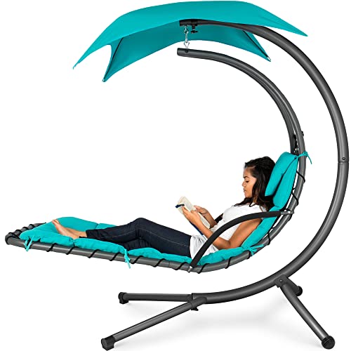 Best Choice Products Outdoor Hanging Curved Steel Chaise Lounge Chair Swing w/Built-in