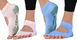 FitLeaf Toeless BAMBOO Yoga Socks, Non-Slip Grip for Pilates, Barre 2 PAIRS (Women 5-10 / Men 4-9, Pink and Blue)