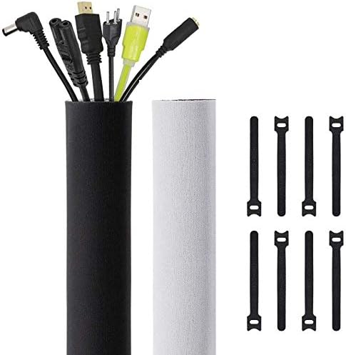 118-Inch Cable Management Sleeves with Cable Ties, Neoprene Cable Organizer Cord Cover Wire Hider for TV Computer Office Theater