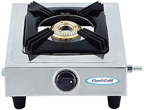 Flamingold Single Burner Gas Stoves Stainless Steel 1 Brass Heavy Weight Sturdy Chulha 24 Silver