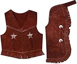 Childrens Western Vest & Chaps Set-black or Brown Suede Leather, S, M or L (Large7-10Brown)