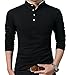 YTD Men's Casual Slim Fit Pure Color Long Sleeve Polo Fashion T-Shirts (US Small, Long Sleeve Black)