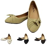 Enimay Women's Professional Pointed Toe Shoes Canvas Flats Adorned Ribbon Bow