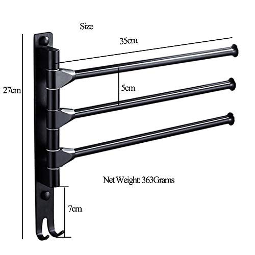 Towel Rack Holder, Towel Bars Holder Swing Towel Racks Wall Mounted Towel Holder with Hooks 3-Bar Oil Rubbed Bar Swivel Hanger Swivel Towel Rack Towel Holder Swing Bar Rack Towel Bar Swivel Hanger - Thumbnail 3