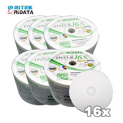 Ritek Ridata White Inkjet Hub Printable 16X DVD-R Media 300 Pack