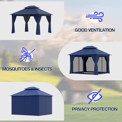 JolyDale 12x10 Ft Double Roof Gazebo with Mosquito Netting & Curtains, Waterproof Outdoor Canopy image 14